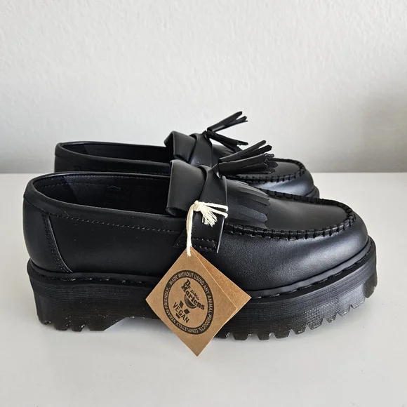 NWT Dr. MartensVegan Adrian Felix Platform Black Tassel Loafers, Mens 10